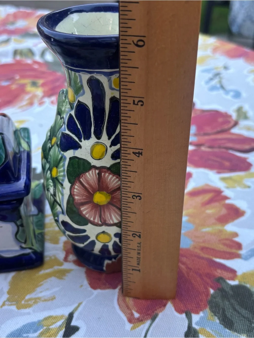 Hand-Painted Floral Ceramic Trinket Box and Vase - Blue Mexico